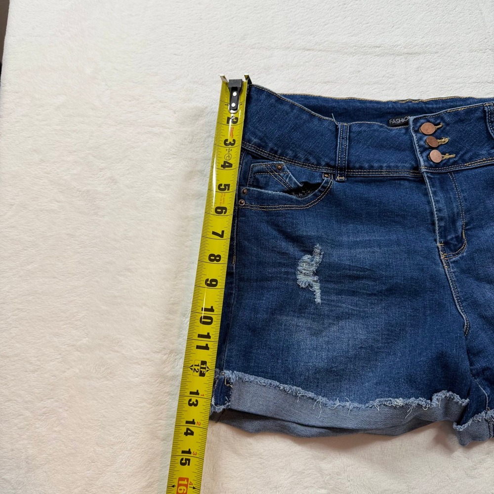 Fashion Nova Denim Shorts Womens 15 Blue Good Distressed High Waist Raw Hem - Picture 6 of 8